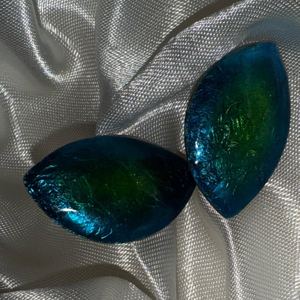 Jytte Borg 1960s Enamel Scandinavian Swedish Modernist Clip On‎ Earrings Blue